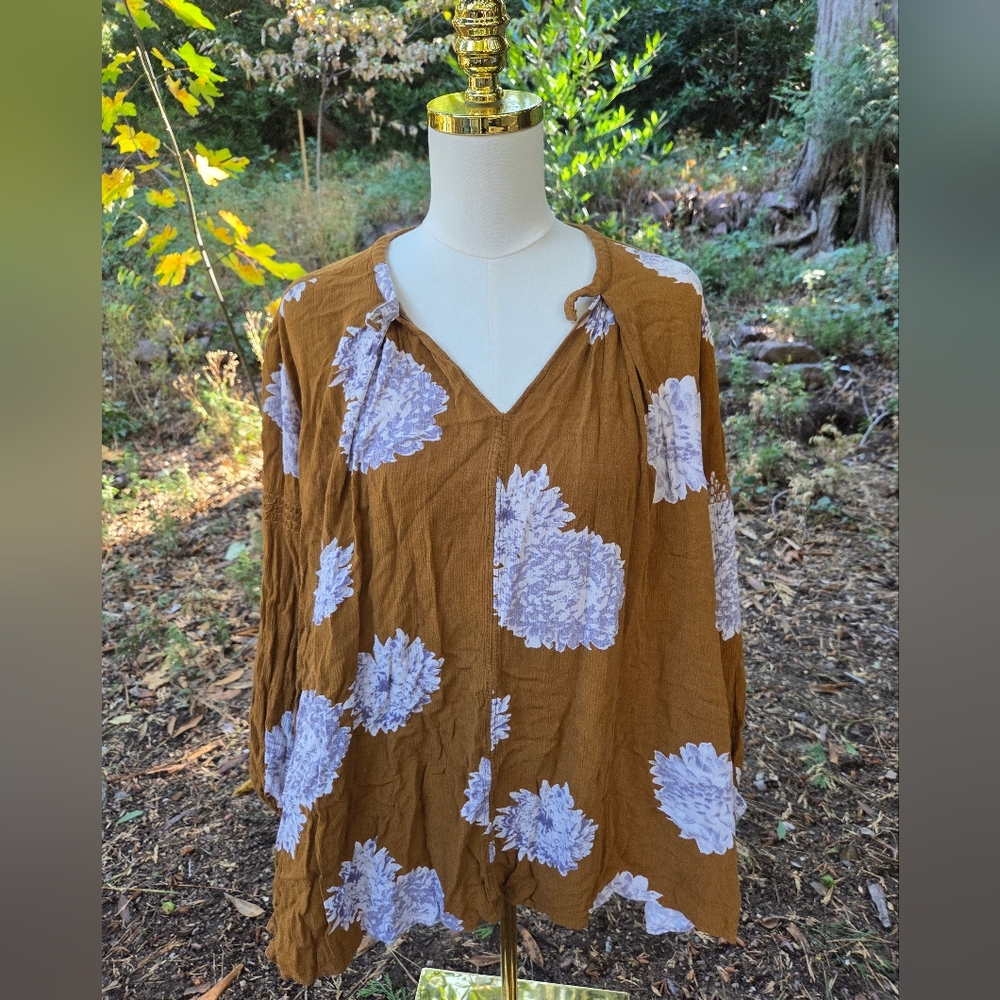 Free‎ People Mustard Floral Blouse Size Small